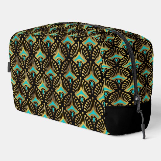 Goud en Blauw Art Deco Patroon Monogram Duffle Ba Toilettasje (Rechterhoek)