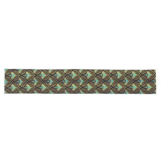 Goud en blauw Art Deco-patroon op zwart Lange Tafelloper (Horizontaal)