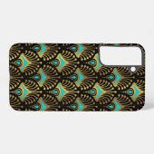Goud en blauw Art Deco-patroon op zwart Samsung Galaxy Hoesje (Achterkant horizontaal)