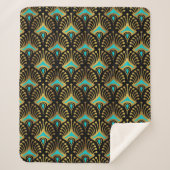 Goud en blauw Art Deco-patroon op zwart Sherpa Deken (Voorkant)