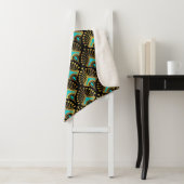 Goud en blauw Art Deco-patroon op zwart Sherpa Deken (In situ)