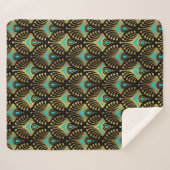 Goud en blauw Art Deco-patroon op zwart Sherpa Deken (Voorkant (horizontaal))