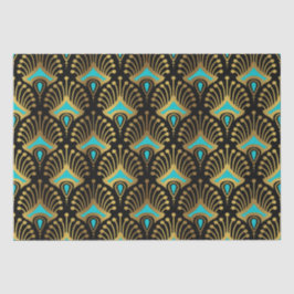 Goud en blauw Art Deco-patroon op zwart Tissuepapier