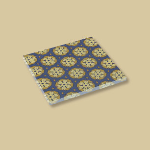 Goud en Blauw Bloemen en Teardrop Patroon Glazen Onderzetter