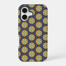 Goud en Blauw Bloemen en Teardrop Patroon