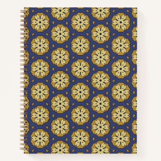 Goud en Blauw Bloemen en Teardrop Patroon Notitieboek (Voorkant)