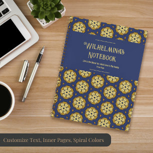 Goud en Blauw Bloemen en Teardrop Patroon Notitieboek