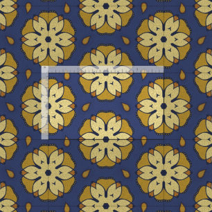 Goud en Blauw Bloemen en Teardrop Patroon Stof
