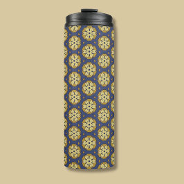 Goud en Blauw Bloemen en Teardrop Patroon Thermosbeker