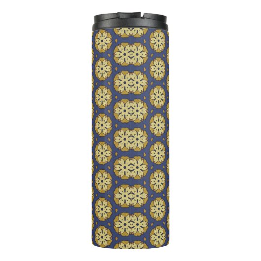 Goud en Blauw Bloemen en Teardrop Patroon Thermosbeker (Achterkant)
