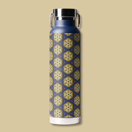 Goud en Blauw Bloemen en Teardrop Patroon Waterfles