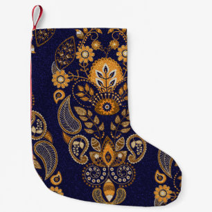 Goud en blauw, bloemig naadloos patroon. kleine kerstsok