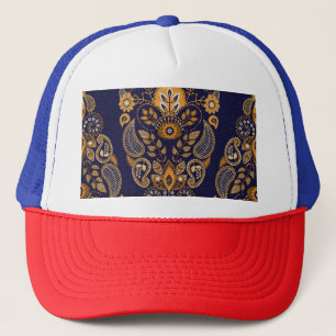 Goud en blauw, bloemig naadloos patroon. trucker pet