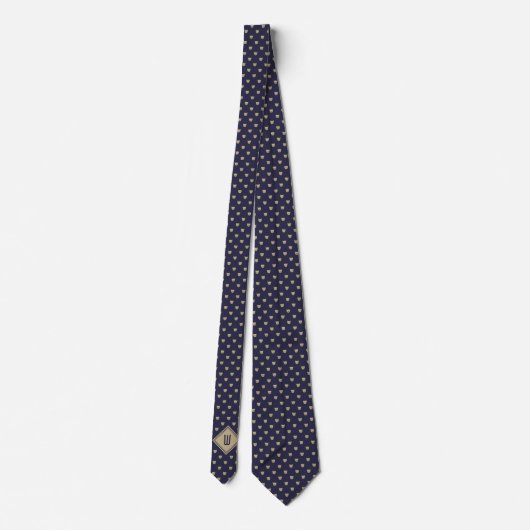 Goud en Blauw Classy Kat Monogram Stropdas (Achterkant)