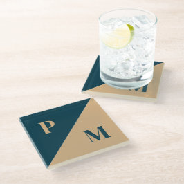 Goud en blauw contrasten aangepaste initialen glazen onderzetter