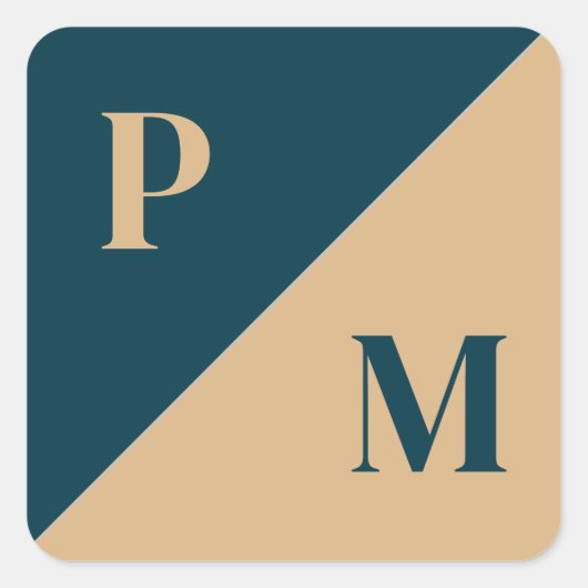 Goud en blauw contrasten aangepaste initialen vierkante sticker (Voorkant)