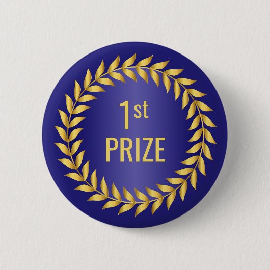 Goud en blauw eerste prijs ronde button 5,7 cm (Voorkant)