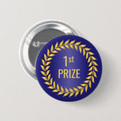 Goud en blauw eerste prijs ronde button 5,7 cm (Voorkant /achterkant)