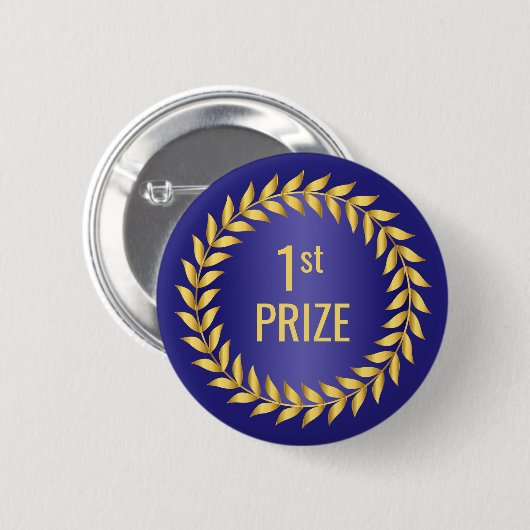 Goud en blauw eerste prijs ronde button 5,7 cm (Voorkant /achterkant)