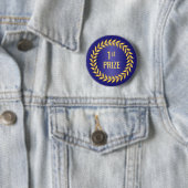 Goud en blauw eerste prijs ronde button 5,7 cm (In situ)