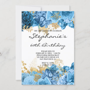 Goud en blauw Floral Borders 60e verjaardag Kaart
