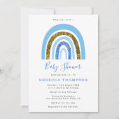Goud en Blauw Glitter Schattige Regenboog Baby sho Kaart (Voorkant)