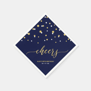 Goud en blauw hexagon Confetti Cheers Custom Party Servet