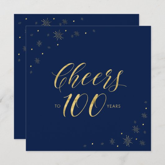 Goud en blauw | Moderne 100e verjaardag op het ple Kaart (Voorkant / Achterkant)