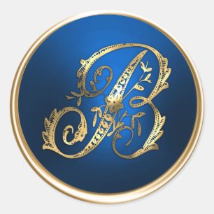 Goud en blauw Monogram B Envelopzegel Ronde Sticker