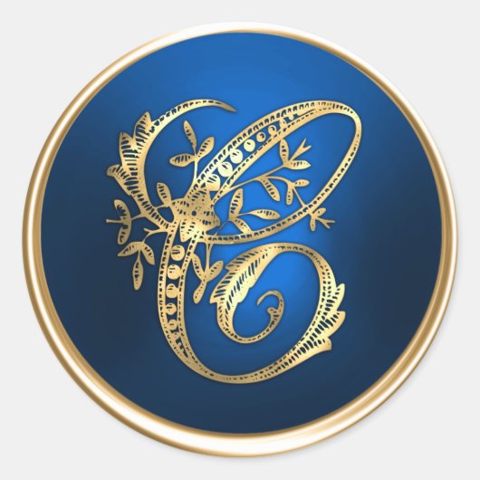 Goud en blauw Monogram C Envelope Seal Ronde Sticker (Voorkant)