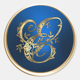 Goud en blauw Monogram E Envelope Seal Ronde Sticker