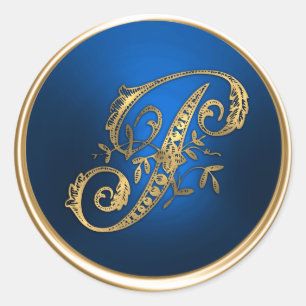 Goud en blauw monogram P Envelope Seal Ronde Sticker