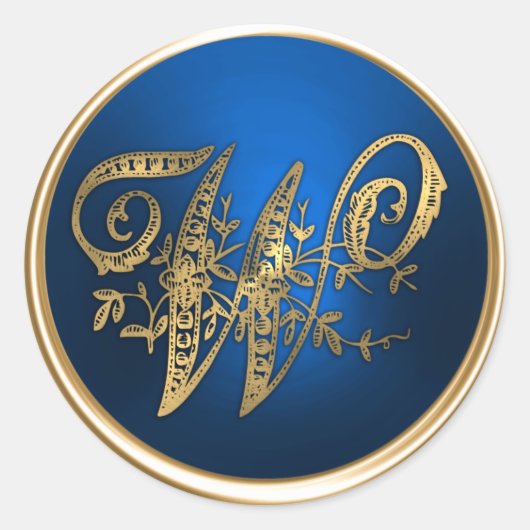 Goud en blauw monogram W-envelop Ronde Sticker (Voorkant)