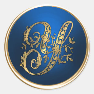 Goud en blauw Monogram Y-envelop Ronde Sticker