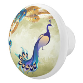 Goud en blauw Verf Peacock Ceramic Knob. Keramische Knop