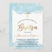 Goud en blauw Waterverf Kaart (Voorkant / Achterkant)