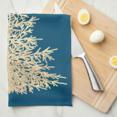 Goud en blauwe evergroene boomgaard theedoek (Quarter Fold)