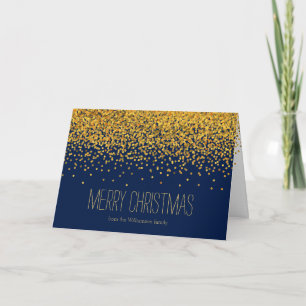 Goud en Blauwe Glam Confetti Stippen Kerst Feestdagen Kaart