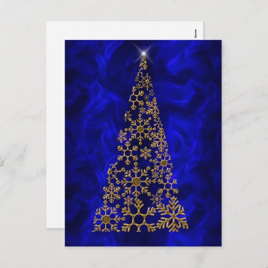 Goud en Blauwe Moderne Kerstmis Feestdagenkaart (Voorkant / Achterkant)