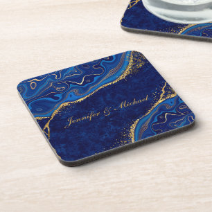 Goud en Blauwe Moderne Trouw Elegante Aangepaste N Bier Onderzetter