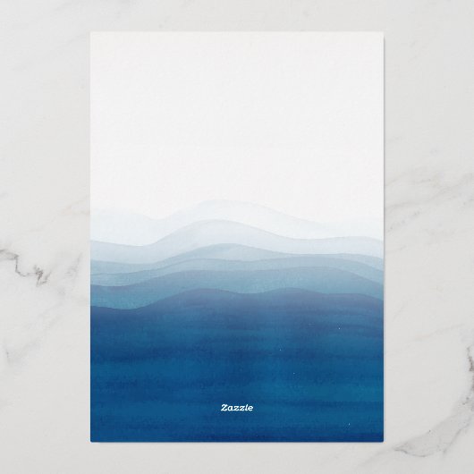 Goud en blauwe Waterverf Vertrouwelijke dag Folie Uitnodiging (Achterkant)