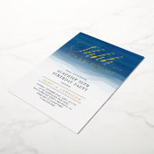 Goud en blauwe Waterverf Vertrouwelijke dag Folie Uitnodiging (Gedraaid)