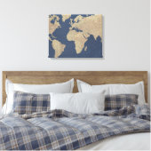Goud en blauwe Wereldkaart Canvas Afdruk (Insitu (Slaapkamer))