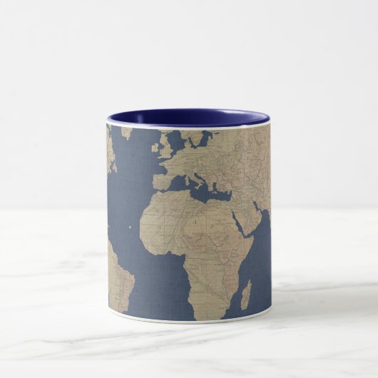 Goud en blauwe Wereldkaart Mok (Midden)