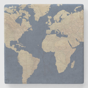 Goud en blauwe Wereldkaart Stenen Onderzetter