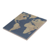 Goud en blauwe Wereldkaart Tegeltje (Zijkant)