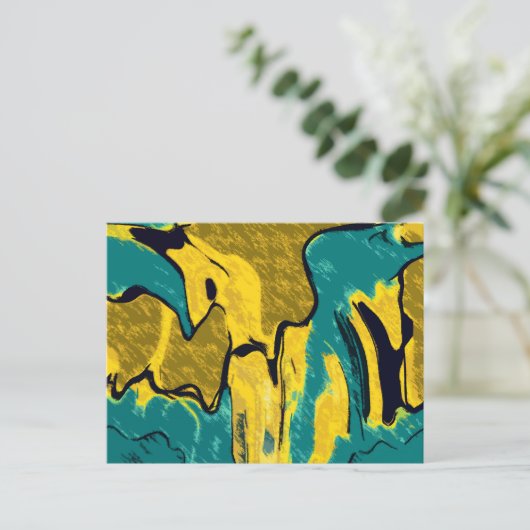Goud en Blauwgroen Abstract Briefkaart (Staand voorkant)