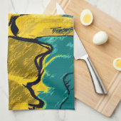 Goud en Blauwgroen Abstract Theedoek (Quarter Fold)