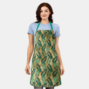 Goud en blauwgroen bladpatroon schort