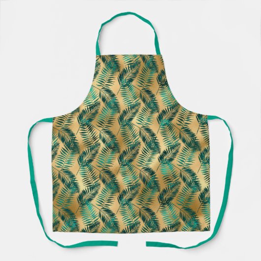 Goud en blauwgroen bladpatroon schort (Voorkant)